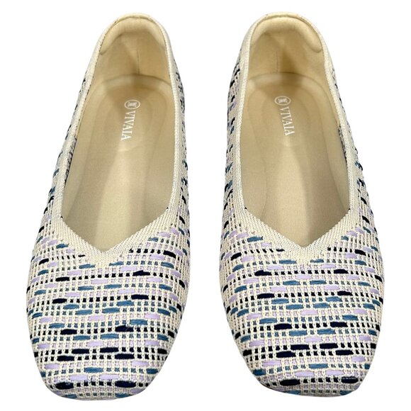 Vivaia NWOB Margot 2.0 Blue White Slip-On Walking Ballet Flats Size 9.5 - Picture 1 of 9